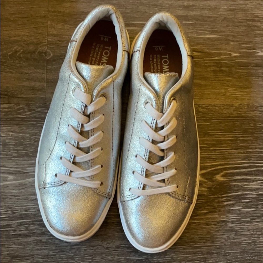 Lace up silver TOMS shoes